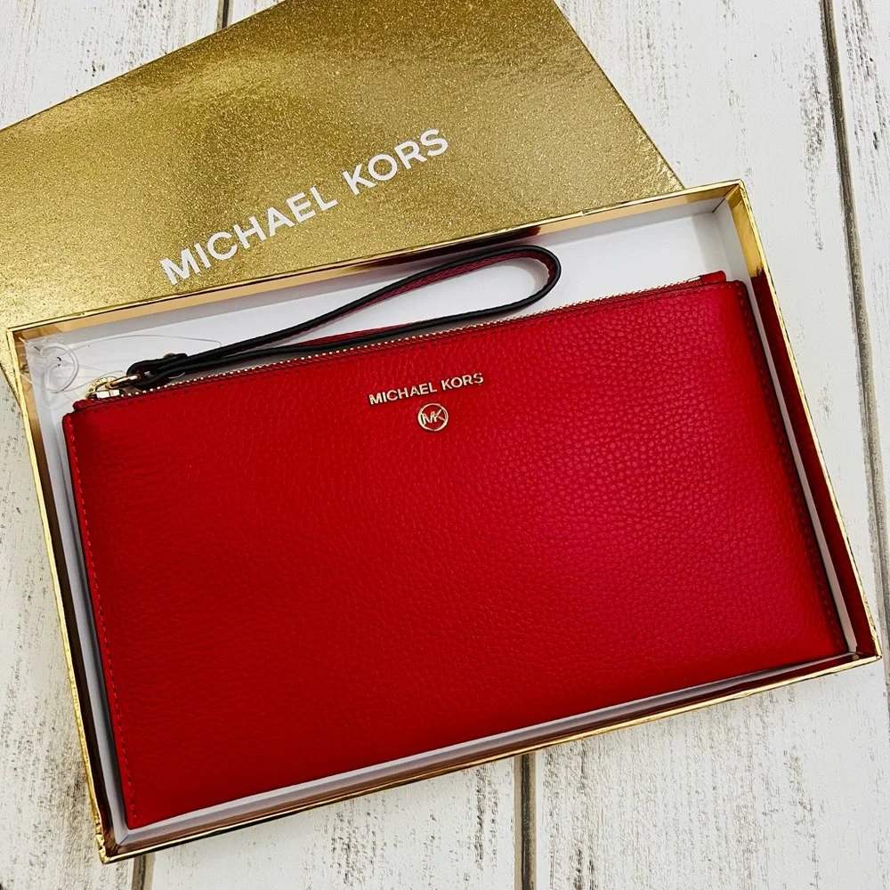 Michael Kors Large Zip Clutch Wristlet Flame Red - Picture 1 of 8
